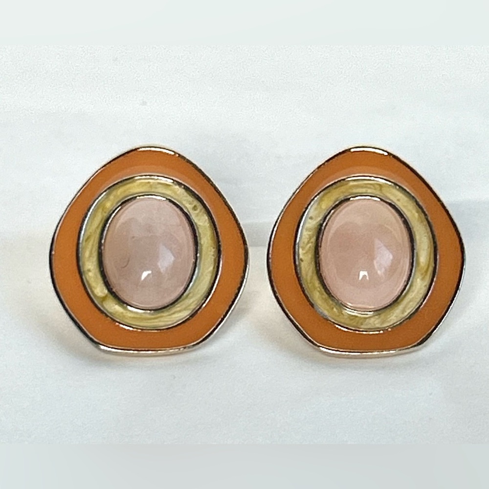 Vintage Avon Celia Sebrini Semi Precious Rose Quartz Orange and Pink Earrings